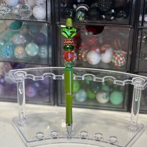 Handcrafted Elegant Green and Red Beaded Pen